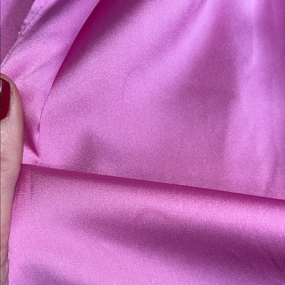 Bar III Vibrant Pretty in Pink Satin Blouse w/ neck tie & elastic cuffs size XXL - Picture 16 of 17